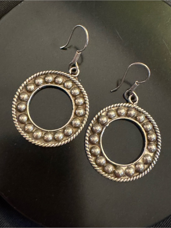 925 Sterling Silver Jewelry - Vintage Mexico 925 Sterling Silver Beaded Circle Dangle Earrings